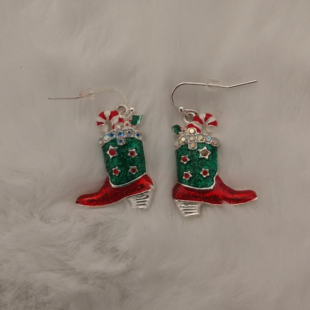 New Christmas Cowboy Boot Earrings